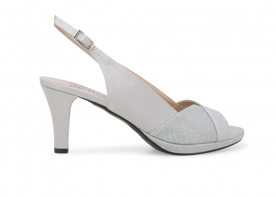 Sandalo donna elegante cerimonia in tessuto argento j590z