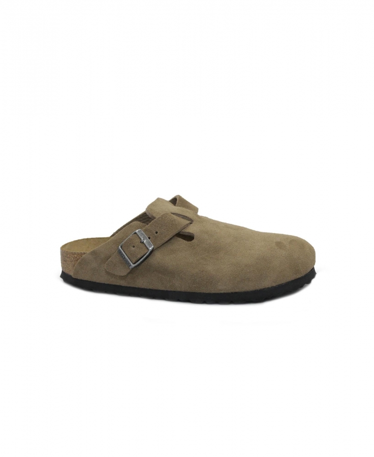 BIRKENSTOCK BOSTON BS 1030861 dark tea marrone ciabatta zoccolo uomo fibbia camoscio soft
