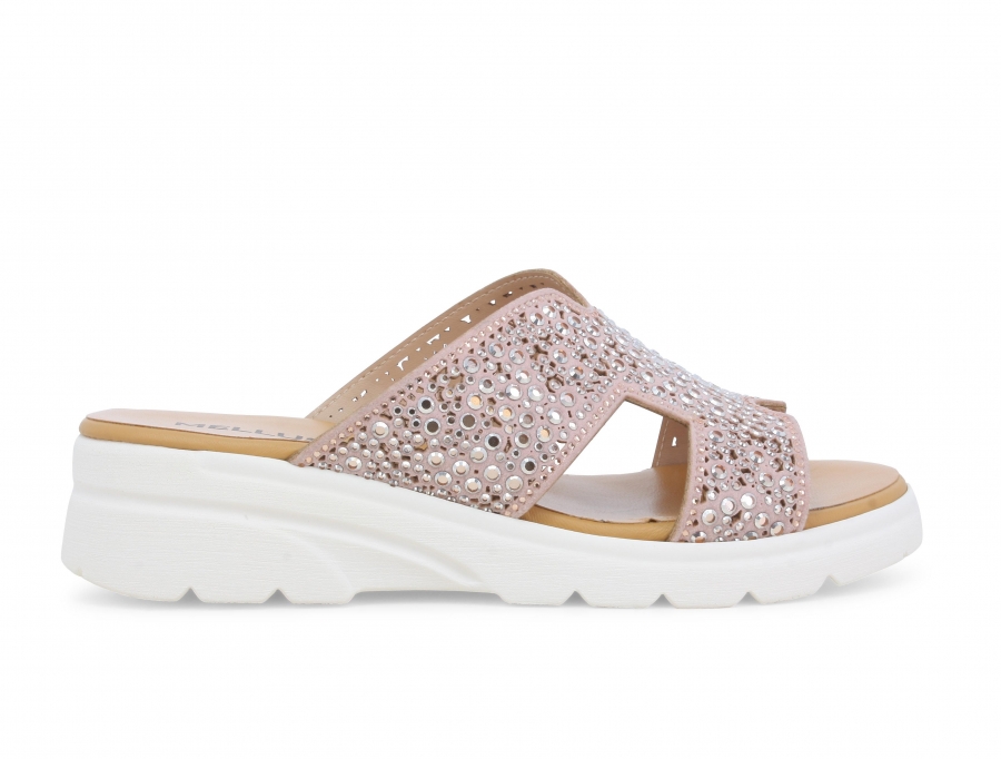 Ciabatta donna in tessuto rosa r80232