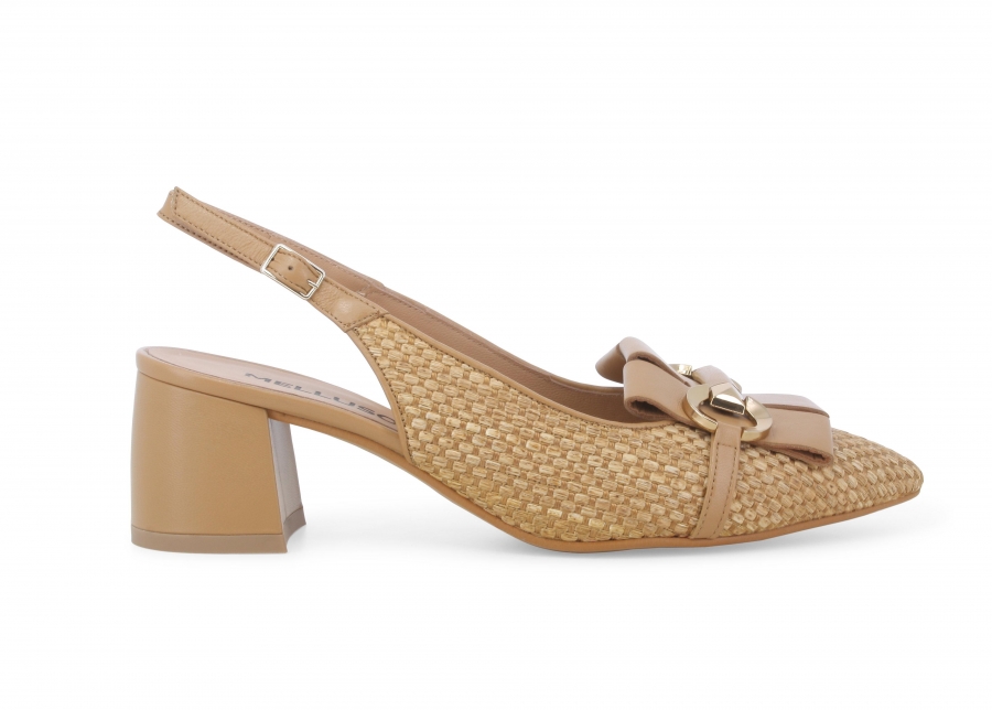 Décolleté donna slingback in tessuto rafia v311