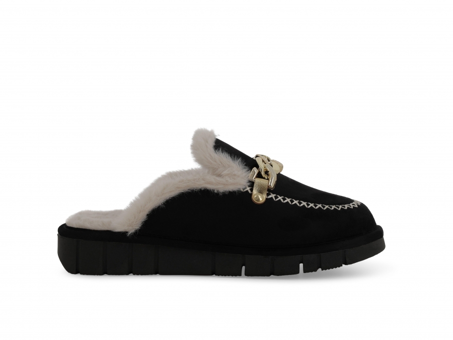 Pantofola donna in camoscio nero pd529