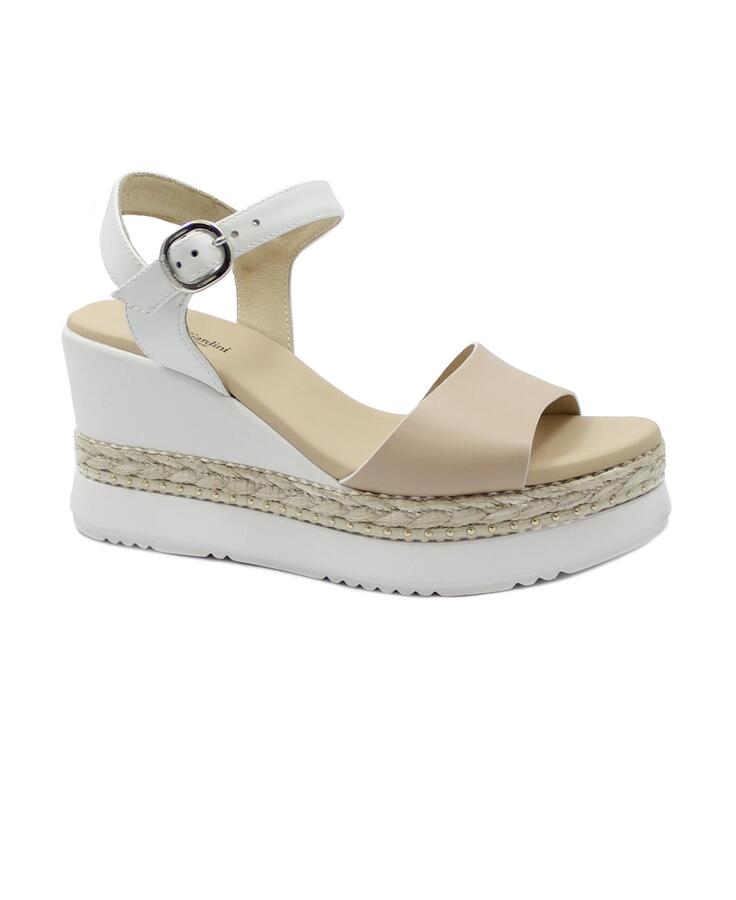 NERO GIARDINI 10561 bianco scarpe donna sandali pelle zeppa fibbia