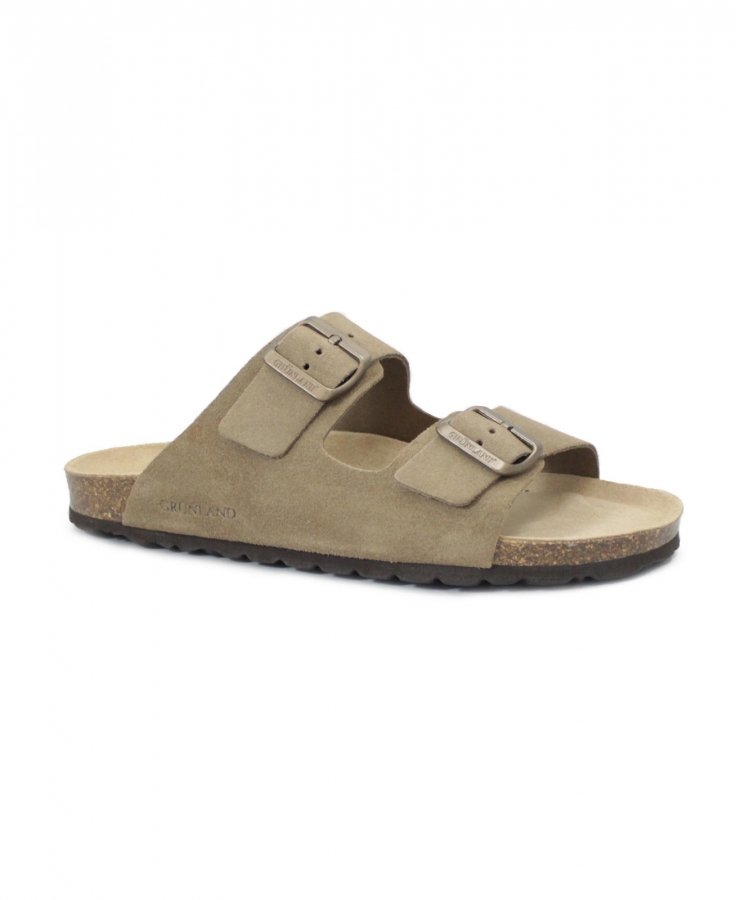 GRUNLAND ROBI CB1801 tortora ciabatte uomo fasce fibbia camoscio birk