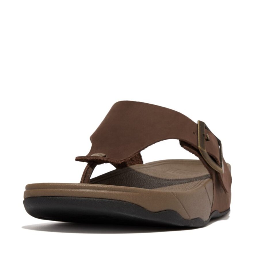 FitFlop TRAKK II MENS BUCKLE LEATHER TOE-POST SANDALS Chocolate Brown - DROP 10 (size: 46)