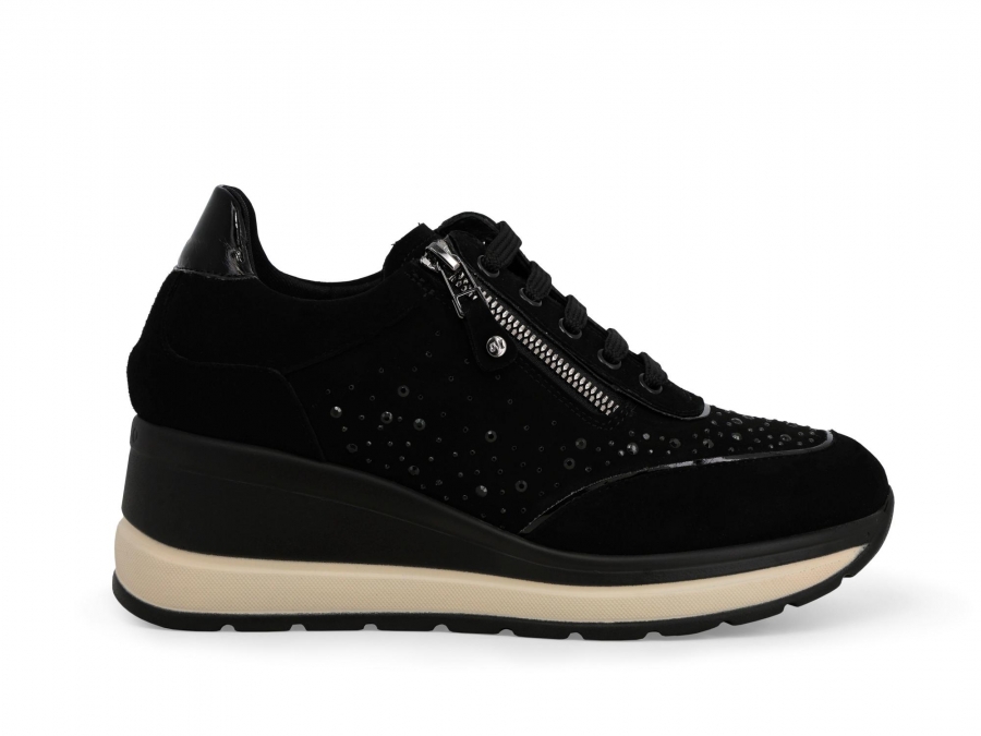 Sneakers donna comode in camoscio nero r25563