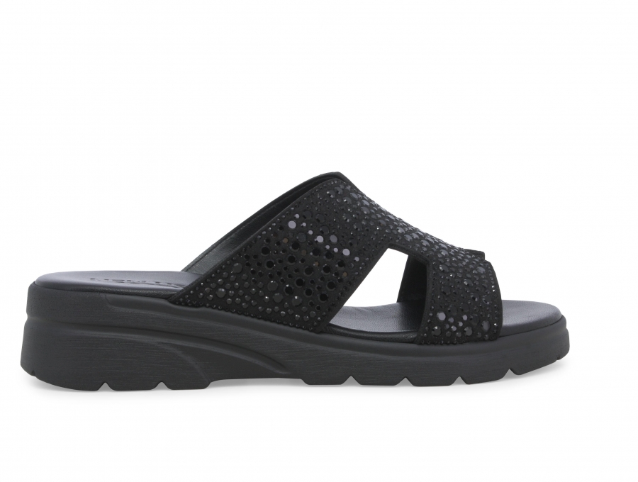 Ciabatta donna in tessuto nero r80232