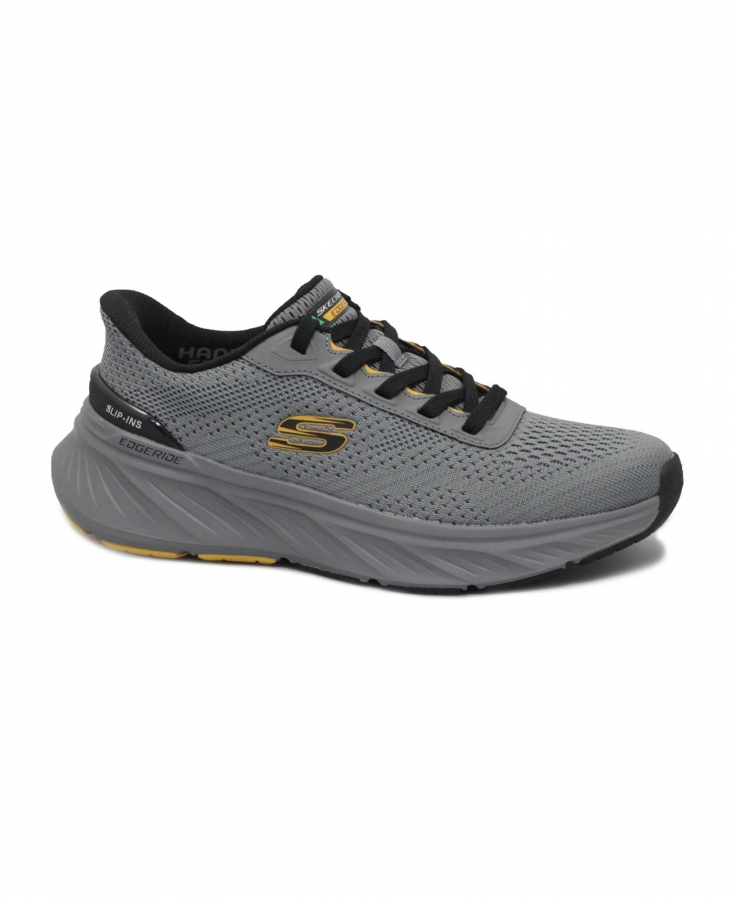 SKECHERS 232846 EDGERIDE charcoal yellow grigio scarpe uomo sneakers lacci tessuto SLIP-INS