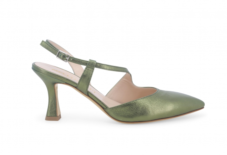 Décolleté donna slingback in pelle verde acid e1634zv