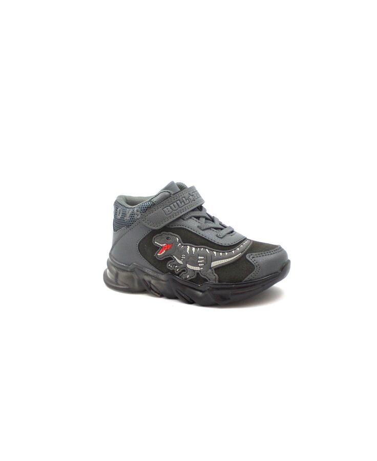 BULL BOY DNAL3391 grigio roccia scarpe bambino sneakers mid luci strappo lacci elastici pelle T-REX