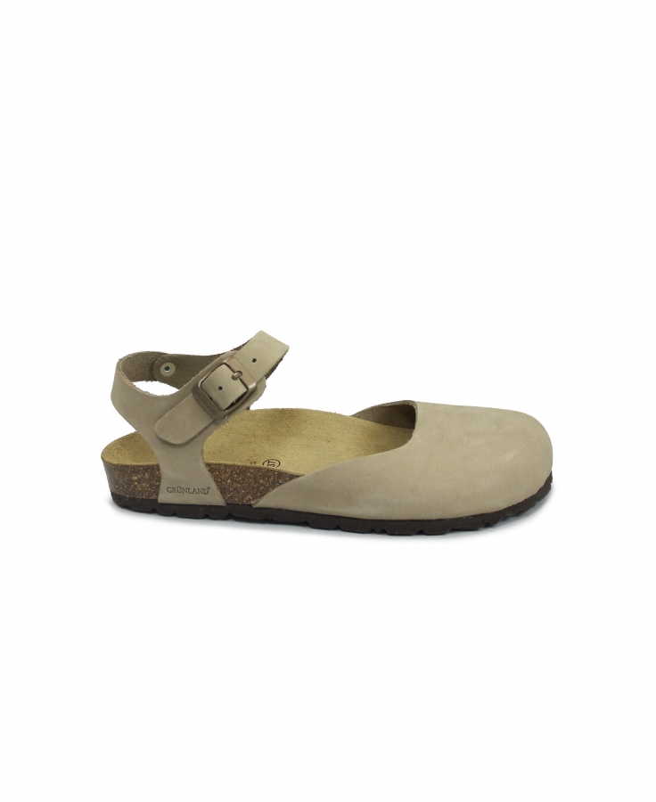 GRUNLAND SARA SB0002 kaki beige sandali donna punta chiusa pelle birk