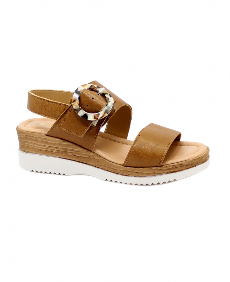 VALLEVERDE 32340 cuoio sandali donna zeppa fibbia elastico pelle