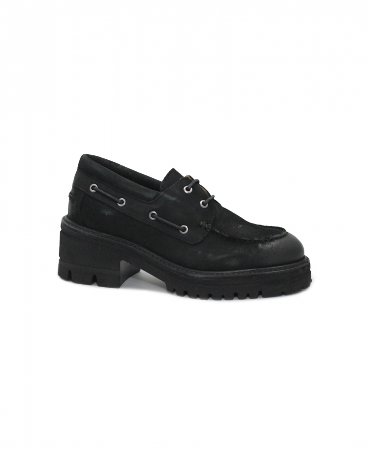CAFè NOIR GA1034 nero scarpe donna derby pelle lacci carrarmato tacco